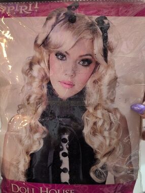 Spirit Blonde Curly Doll House Wig with Black Bows